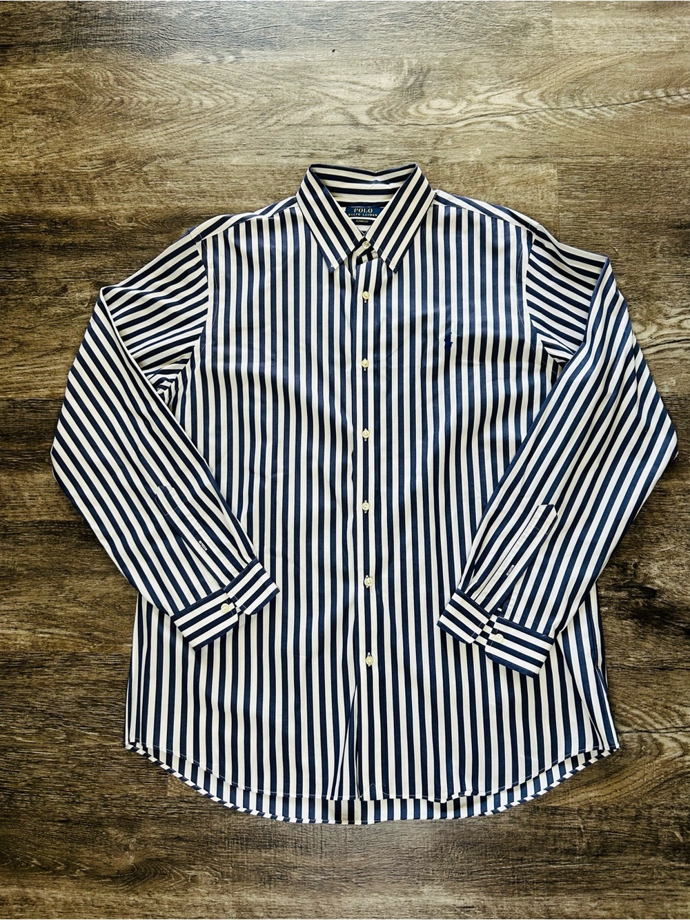 Ralph Lauren Navy and White Vertical Stripe Dress Shirt